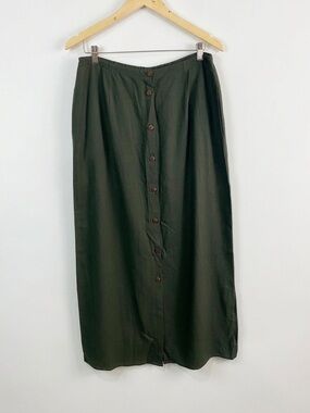 VTG Saint Tropez Wear Carole Little Linen Blend Button Front Maxi Skirt Green 14